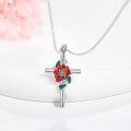 wholesale 925 Sterling Silver Red Carnation Floral Cross Pendant Necklaces for Women-0-2