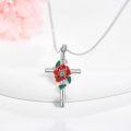 wholesale 925 Sterling Silver Red Carnation Floral Cross Pendant Necklaces for Women-0-2