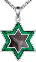 wholesale 925 Sterling Silver Green Turquoise Star of David Pendant Necklace Judaica Gifts for Women Menç¹å¤ªæç¤¼ç©-0-0