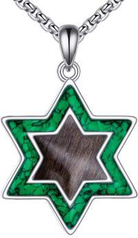 wholesale 925 Sterling Silver Green Turquoise Star of David Pendant Necklace Judaica Gifts for Women Menç¹å¤ªæç¤¼ç©-Green Turquoise