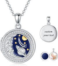wholesale Sterling Silver Round Picture Locket Necklace Holds 2 Photos Jewelry Gift-Moon Planet Locket Only-Moon Planet Locket+Photo+Text