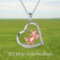wholesale 925 Sterling Silver Heart Shaped Goat Pendant Necklace with Cubic Zirconia Accents for Women Girls Gifts Jewelry-0-4
