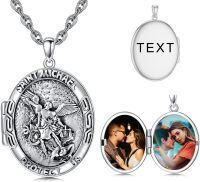 wholesale Sterling Silver Photo Locket Saint Pendant Necklace Religious Jewelry Gift-Customized Photos+Test St Michael-Customized Text St Michael-Locket Only St Michael-Customized Photos St Michael