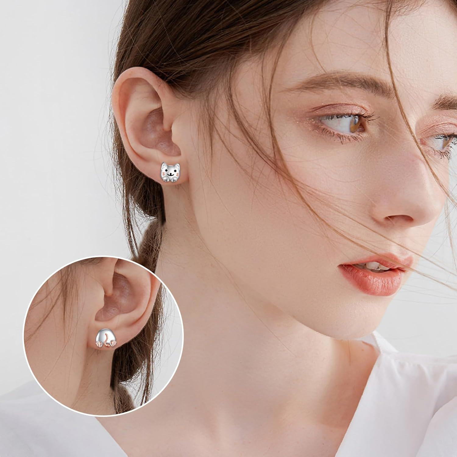 925 Sterling Silver Cat Paw Stud Earrings - Cute Animal  for Women & Girls-0-1