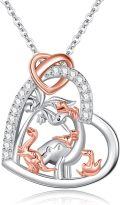 wholesale 925 Sterling Silver Heart Pendant Necklace - Mother's Day Gift for Mom Mama Bear and Dinosaurs Family Jewelry-0-0