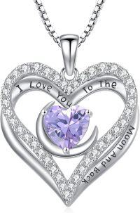 wholesale 925 Sterling Silver 12 Birthstone Double Heart Necklace for Women-6-Jun-Alexandrite
