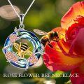 wholesale 925 Sterling Silver Blue Crystal Rose and Honeybee Pendant Necklace-0-2