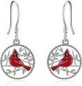 wholesale 925 Sterling Silver Red Cardinal Bird Tree Branches Dangle Drop Earrings for Women and Girls-0-0
