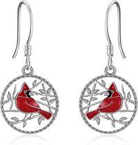 wholesale 925 Sterling Silver Red Cardinal Bird Tree Branches Dangle Drop Earrings for Women and Girls-Cardinal