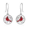 wholesale 925 Sterling Silver Red Cardinal Bird Tree Branches Dangle Drop Earrings for Women and Girls-0-0