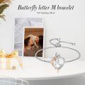 TOUPOP Sterling Silver Rose Heart Butterfly Initial M Letter Link Bracelet-0-2