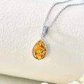 wholesale S925 Sterling Silver Citrine & Diamond Necklace, 1.60ct Pear Cut with Rope Design, 18+2in Chain-0-5