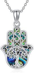 wholesale 925 Sterling Silver Tree of Life Hamsa Hand Abalone Shell Pendant Necklace for Women and Men-0-0