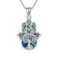wholesale 925 Sterling Silver Hamsa Hand Tree Of Life Abalone Shell Pendant Necklace-0-0