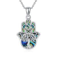 wholesale 925 Sterling Silver Hamsa Hand Tree Of Life Abalone Shell Pendant Necklace-A
