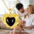 wholesale 925 Sterling Silver Plated Gold Heart Black Onyx Stone Pendant Necklace for Women-0-2