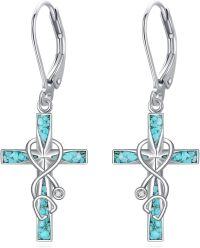 wholesale 925 Sterling Silver & Turquoise Stethoscope Cross Dangle Earrings for Medical Professionals-Stethoscope
