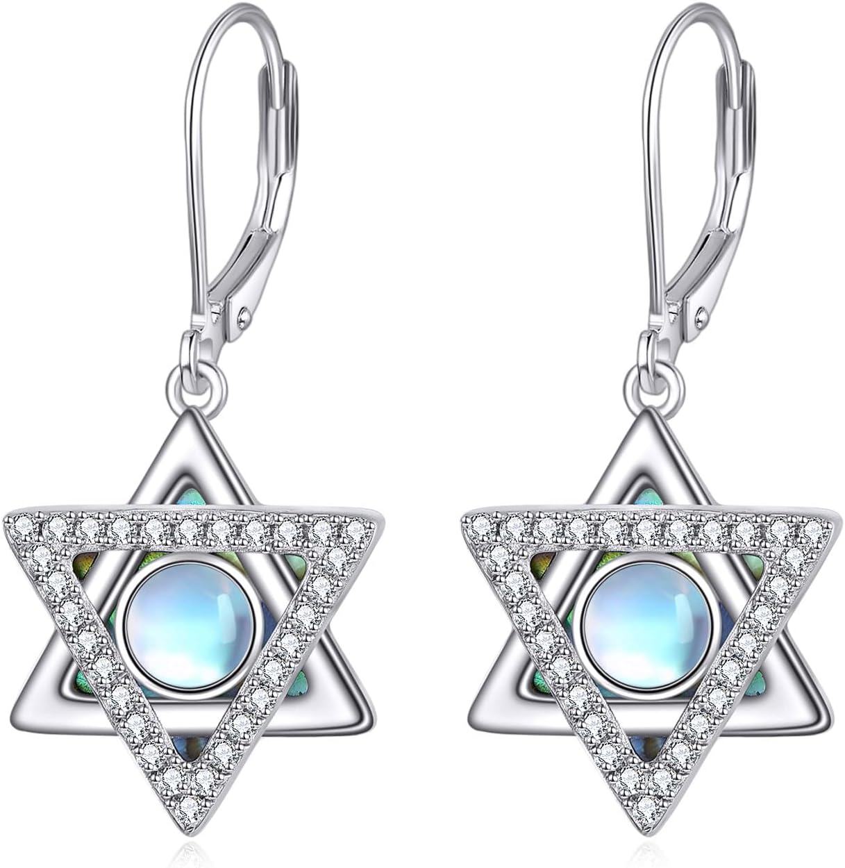 Sterling Silver Moonstone Abalone Star of David Witchy Celtic Shell Flower Saturn Dangle Earrings Jewish Irish Jewelry Gifts-C-Star Of David-2