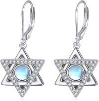wholesale 925 Sterling Silver Moonstone Abalone Star of David Witchy Celtic Shell Flower Saturn Dangle Earrings for Women Girls Jewellery Gift Idea 4cm Long-C-Star Of David-2