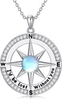 wholesale Sterling Silver Compass Necklace I d Be Lost Without You Love Gift for Wife Girlfriend Her Anniversary Birthday-Moonstone