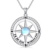 wholesale 925 Sterling Silver Lapis Lazuli Compass Pendant Necklace I'd be lost without you Love Gift for Wife Girlfriend Her Anniversary Birthday-Moonstone