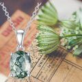 wholesale 925 Sterling Silver & 14k Gold Plated Square Cut Moss Agate Pendant Necklace - Natural Green Stone Jewelry for Women-0-4