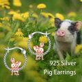 wholesale 925 Sterling Silver Pink Pig Hoop Earrings - Adorable Animal  for Her-0-4