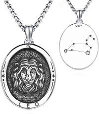wholesale 925 Sterling Silver Leo Zodiac Lion Head Constellation Necklace S925  for Women Men-Leo