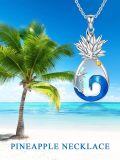 wholesale 925 Sterling Silver Pineapple Ocean Wave Palm Tree Pendant Necklace for Women Girls Gifts-0-1