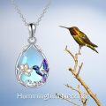 wholesale Sterling Silver Blue Purple Hummingbird Pendant Necklace with Flower Charm-0-2