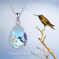 wholesale 925 Sterling Silver Blue Purple Hummingbird Pendant Necklace with Flower Charm-0-2