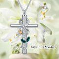 wholesale 925 Sterling Silver Cross with Lily and Butterfly Charm Cremation Jewelry Urn Necklace for Ashes Keepsake Pendant-0-5