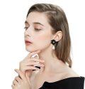 wholesale Pearl Bohemian Flower Earrings - Black Petal Studs with White Pearls for Women-0-2