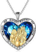 wholesale 925 Sterling Silver Blue Crystal Heart Pendant Necklace for Women - Sisters Forever Friendship -0-0