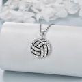wholesale 925 Sterling Silver Round Crystal Sport Ball Pendant Necklace for Women - Baseball/Basketball/Volleyball s for Sports Lovers-0-1
