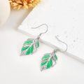 wholesale 925 Sterling Silver Green Enamel Feather Drop Earrings for Women Girls  4cm Long-0-2