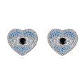 wholesale 925 Sterling Silver Heart Earrings Wholesale With Evil Eye Blue And White Cubic Zirconia-0-0