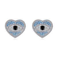 wholesale 925 Sterling Silver Heart Earrings Wholesale With Evil Eye Blue And White Cubic Zirconia-Stud Earrings