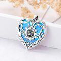 wholesale 925 Sterling Silver Blue Opal Heart Sunflower Necklace - 1 Inch Dainty Pendant with Adjustable Chain, Meaningful Gift for Women-0-1