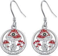 wholesale 925 Sterling Silver Red Enamel Mushrooms & Eye Drop Earrings-Murshroom