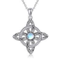 wholesale 925 Sterling Silver Celtic Triquetra Moonstone Cross Necklace for Women-Moonstone