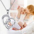 wholesale 925 Sterling Silver Heart Infinity Pendant - Mom and Baby Love Necklace for Women Girls Gifts-0-4