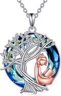 wholesale 925 Sterling Silver Tree of Life Necklace with Blue Crystal Mother and Child Pendant Graduation Birthday Gifts for Women-0-0