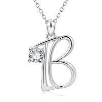 wholesale 925 Sterling Silver 26 Alphabet Pendant Necklace Jewelry-Letter B