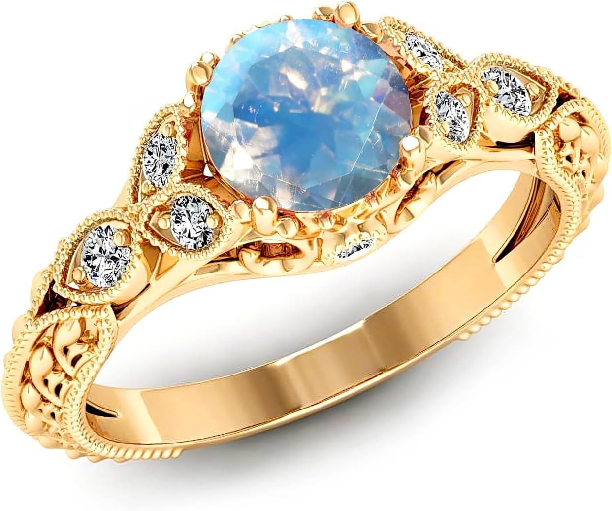 14K Gold Round Cut Gemstone Vintage Engagement Ring for Women 1ct-0-1