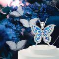 wholesale 925 Sterling Silver Blue Opal Butterfly Pendant Necklace with Cubic Zirconia Accents-0-5