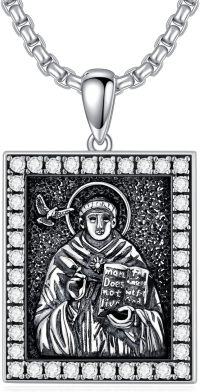 wholesale 925 Sterling Silver St. Benedict Pendant Necklace  with Cubic Zirconia and Black Enamel - Religious Jewelry for Men & Women (Christmas Gift)-St Thomas