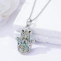 wholesale 925 Sterling Silver Abalone Shell Evil Eye Hamsa Hand Pendant Necklace with Multi-Colored CZ Stones and Lotus Design-0-3