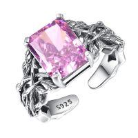 wholesale 925 Sterling Silver Adjustable Ring With Green Cz Crystal And Leaves Detail-Amethyst