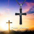 wholesale 925 Sterling Silver Twisted Black Cubic Zirconia Cross Pendant Necklace for Men & Women-0-5